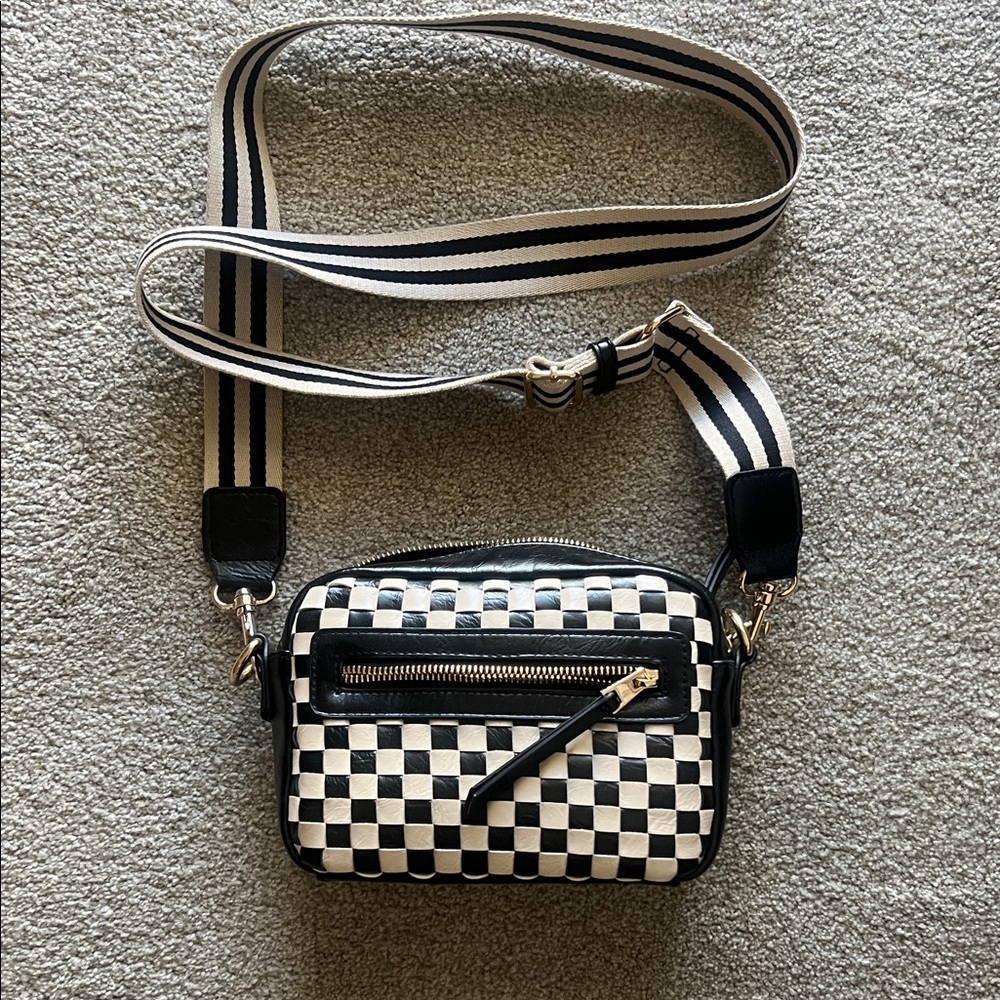 Universal Thread Black & White Checkered Crossbody Bag with Striped Strap